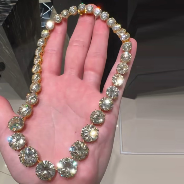 210ctw Round Cut White Sapphire Riviera Statement Necklace