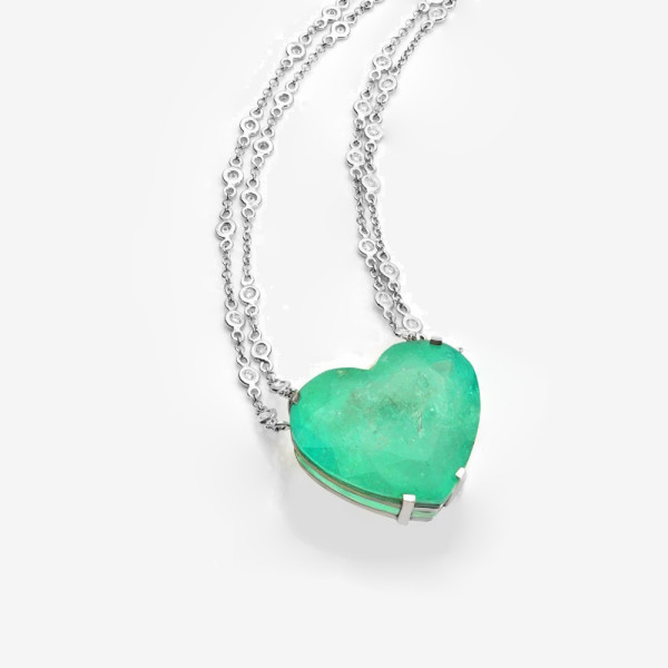 20ct Heart Cut Emerald Double Chain Necklace