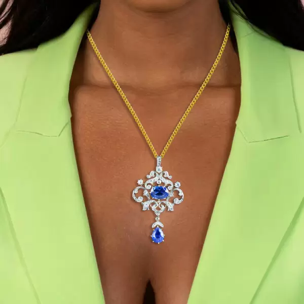 8ctw White and Blue Sapphire Vintage Pendant Necklace