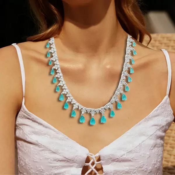 48ctw Pear Cut Paraiba Fringe Statement Necklace