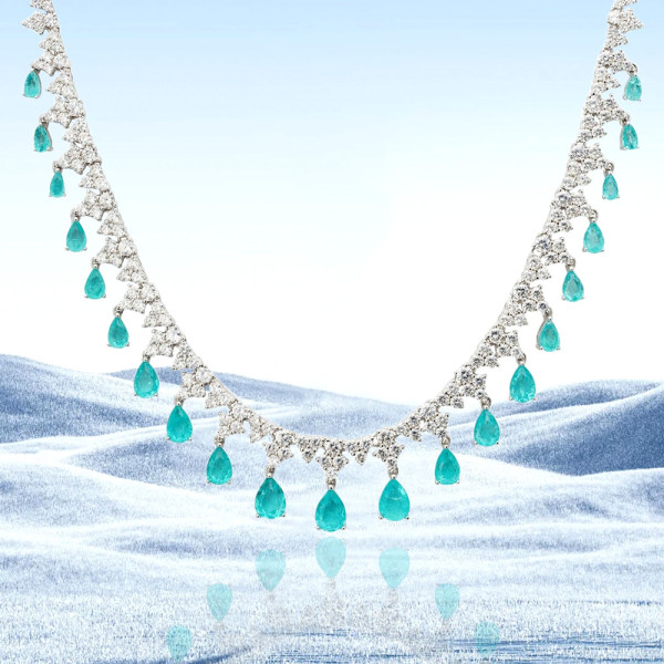 48ctw Pear Cut Paraiba Fringe Statement Necklace