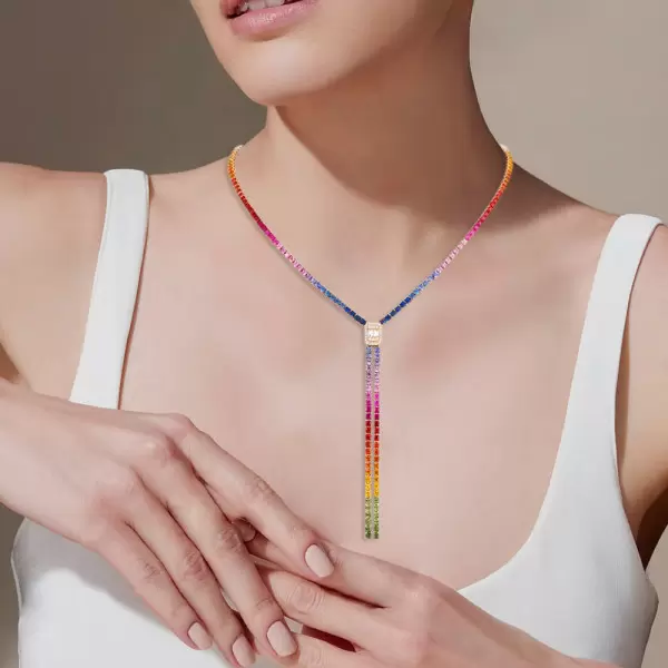 40ctw Princess Cut Muiticolor Sapphire Rainbow Necklace