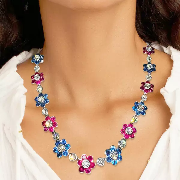 85ctw Blue and Ruby Flower Vintage Statement Necklace