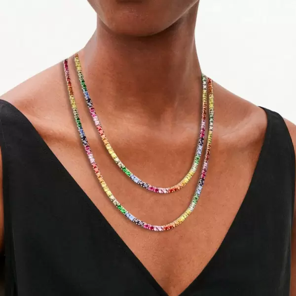 35ctw Round Multicolor Sapphire Rainbow Tennis Necklace