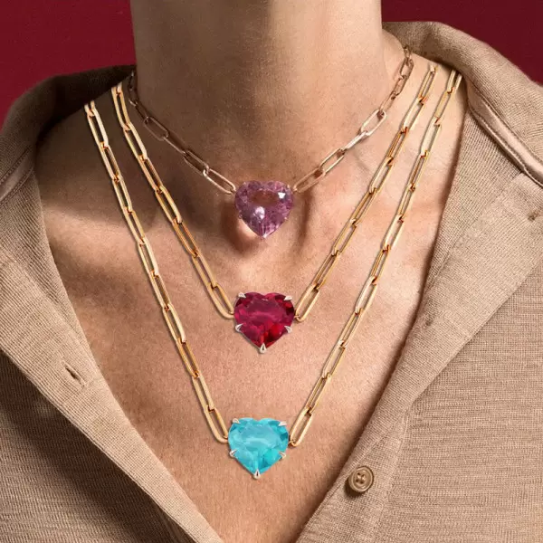 15ct Heart Cut Aquamarine/Pink Chain Link Statement Necklace