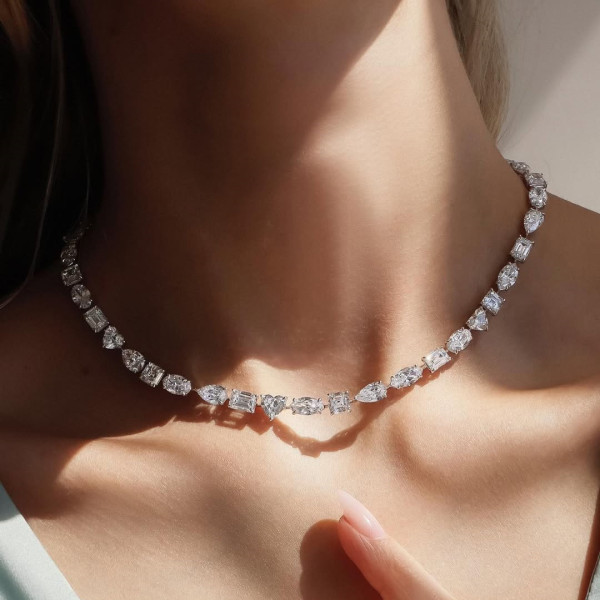 22ctw Multi-cut White Sapphire Statement Necklace