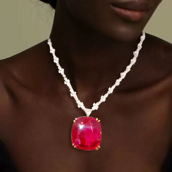 20ct Cushion Cut Ruby Statement Necklace