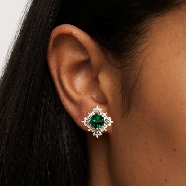 11.5ctw Cushion Cut Emerald Stud Earrings