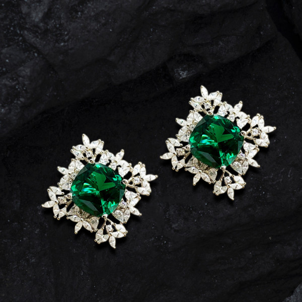 11.5ctw Cushion Cut Emerald Stud Earrings