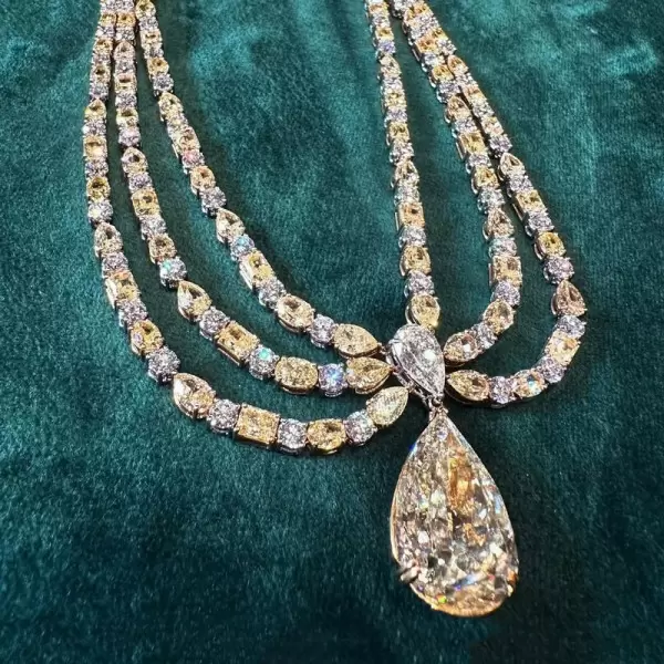 90ctw Pear Cut Yellow Sapphire Three-row Statement Necklace