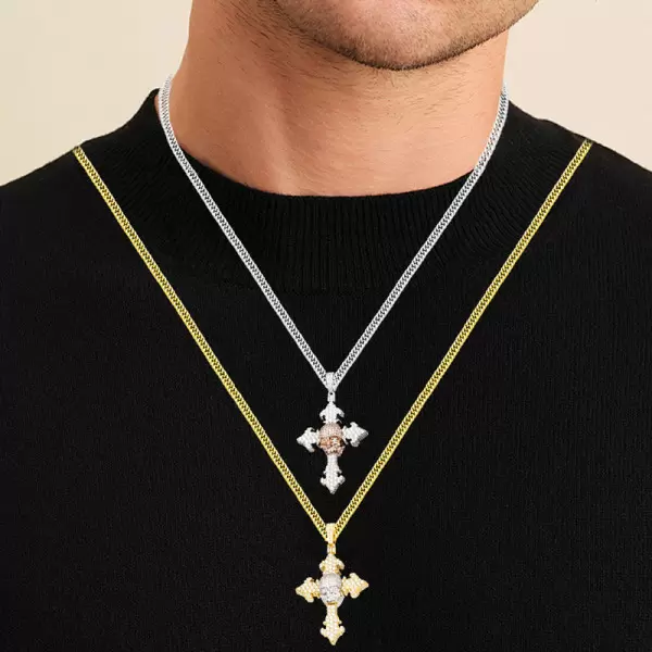 5ctw Two Tone Skull Cross Pendant Necklace