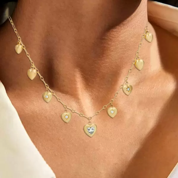 Bezel-Set Sweet Heart Pendant Link Necklace