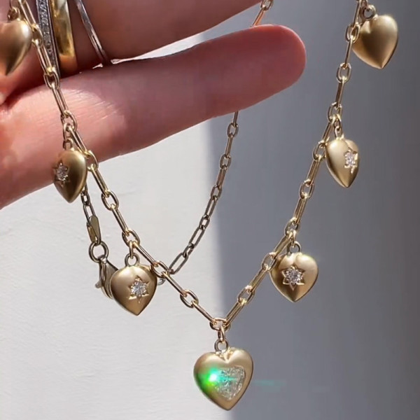 Bezel-Set Sweet Heart Pendant Link Necklace