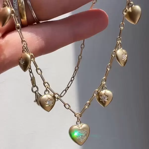 Bezel-Set Sweet Heart Pendant Link Necklace