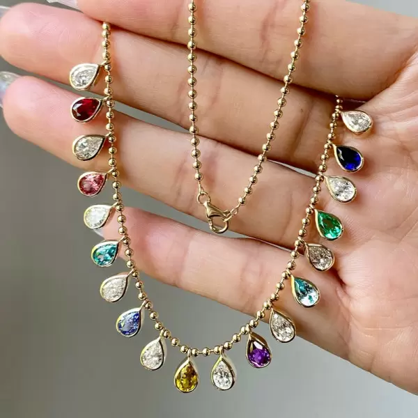 35ctw Pear Cut Multicolor Sapphire Station Statement Necklace