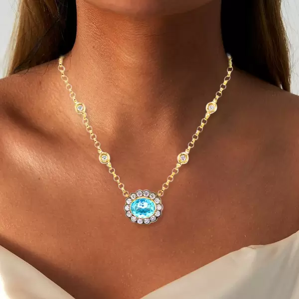 2.5ct Oval Cut Aquamarine Halo Pendant Necklace