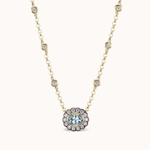 2.5ct Oval Cut Aquamarine Halo Pendant Necklace