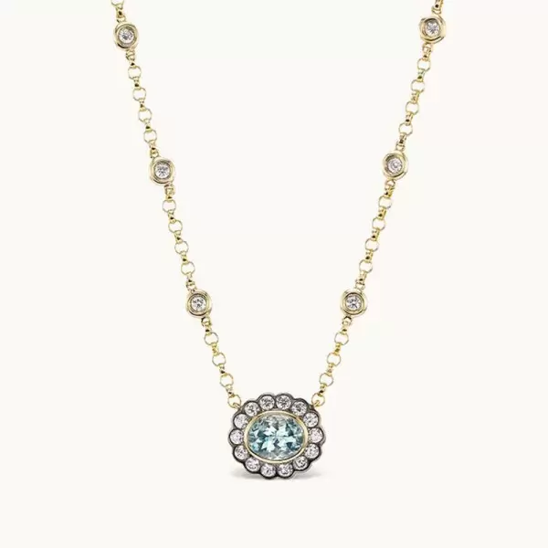2.5ct Oval Cut Aquamarine Halo Pendant Necklace