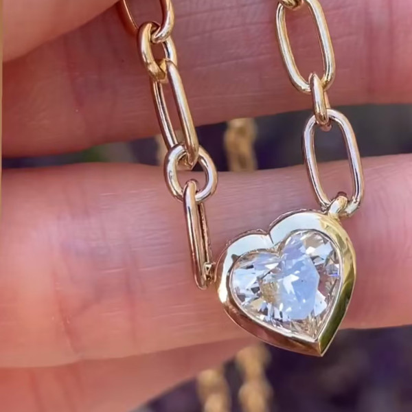 5.6ct Heart Cut Hidden Halo Pendant Paperclip Chain Necklace