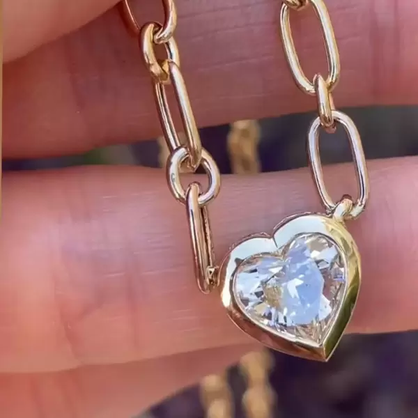 5.6ct Heart Cut Hidden Halo Pendant Paperclip Chain Necklace