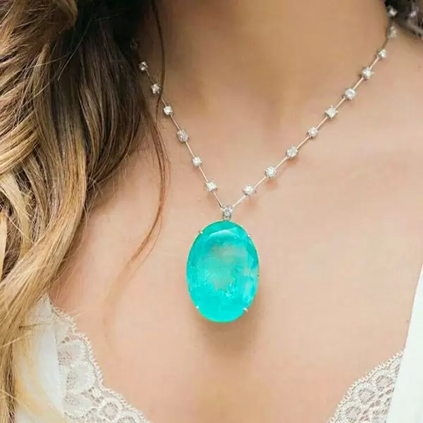 16ct Large Oval Cut Paraiba Multi-cut Chain Statement Necklace