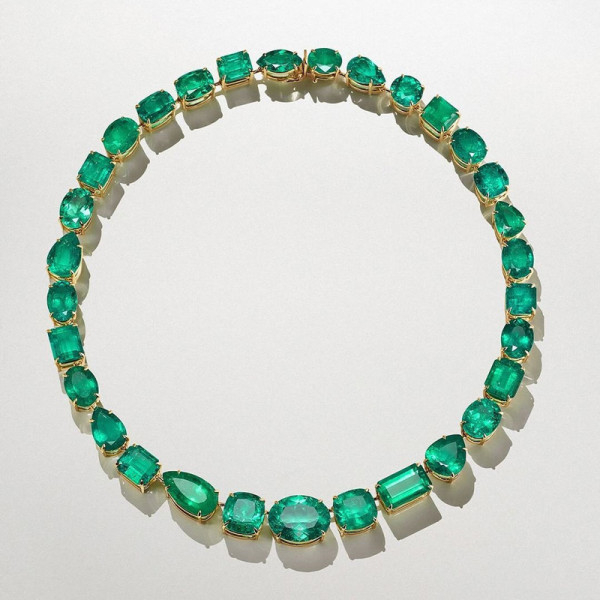 55ctw Multi-cut Emerald Gold Tone Statement Necklace