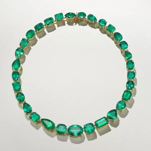 55ctw Multi-cut Emerald Gold Tone Statement Necklace