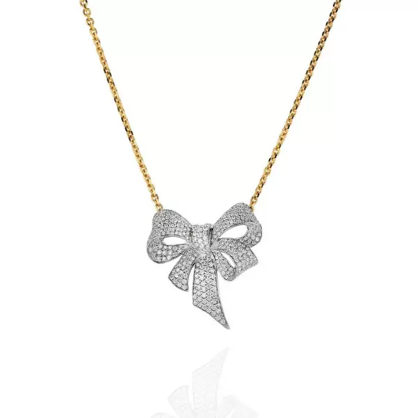 White Sapphire Paved Large Bow Pendant Necklace
