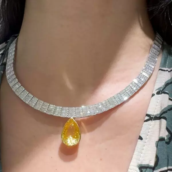 12ct Pear Cut Yellow Sapphire Baguette Chain Statement Necklace