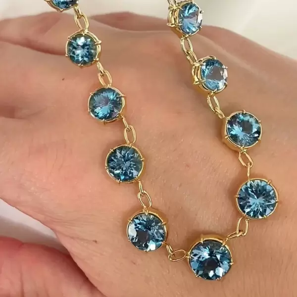 40ctw Round Cut Aquamarine Vintage Tennis Necklace