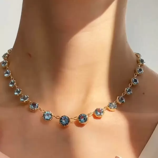 40ctw Round Cut Aquamarine Vintage Tennis Necklace