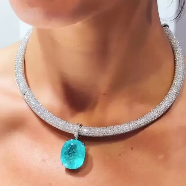 20ct Oval Cut Paraiba/Yellow Sapphire Paved Collar Necklace