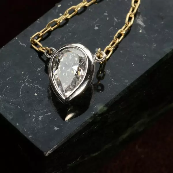 3ct Pear Cut White Sapphire Bezel Pendant Necklace