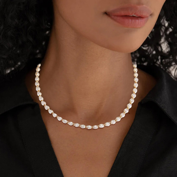 24ctw Bezel Set Pear Cut Button Back Tennis Necklace