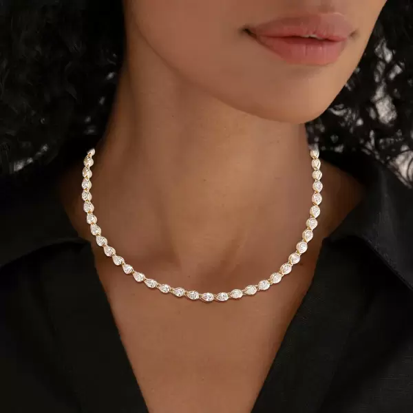 24ctw Bezel Set Pear Cut Button Back Tennis Necklace
