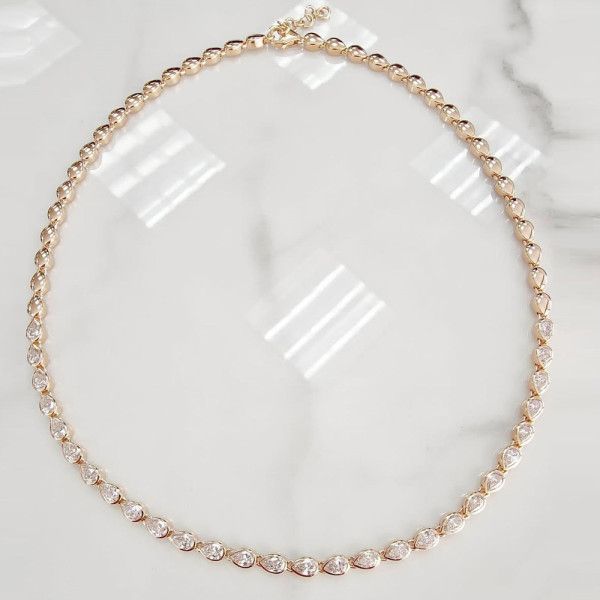 24ctw Bezel Set Pear Cut Button Back Tennis Necklace