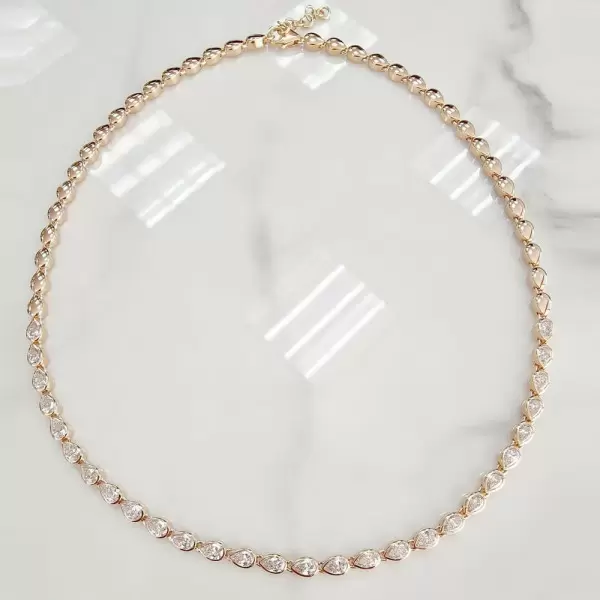 24ctw Bezel Set Pear Cut Button Back Tennis Necklace
