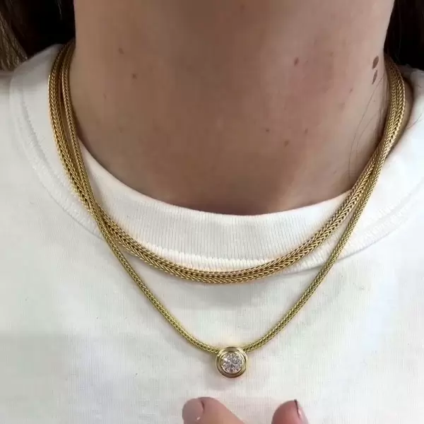 3ct Round Cut Bezel Set White Sapphire Woven Chain Necklace