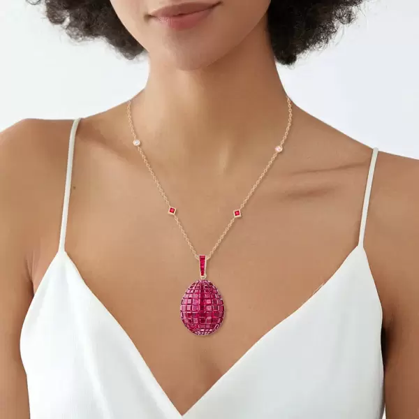 30ctw Invisibly-set Blue Sapphire/Ruby Egg Pendant Necklace