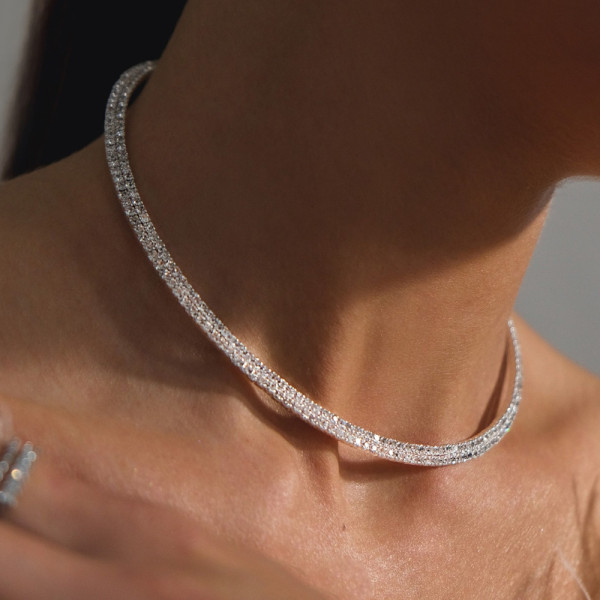 6ctw Two Row Round Cut Paved Torque Choker Necklace