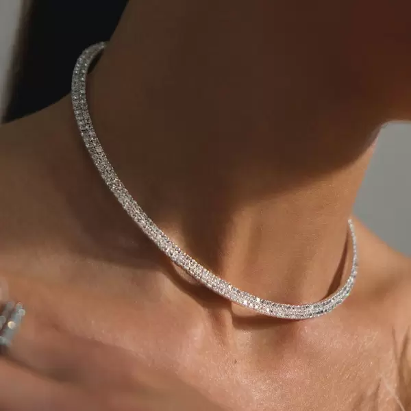 6ctw Two Row Round Cut Paved Torque Choker Necklace