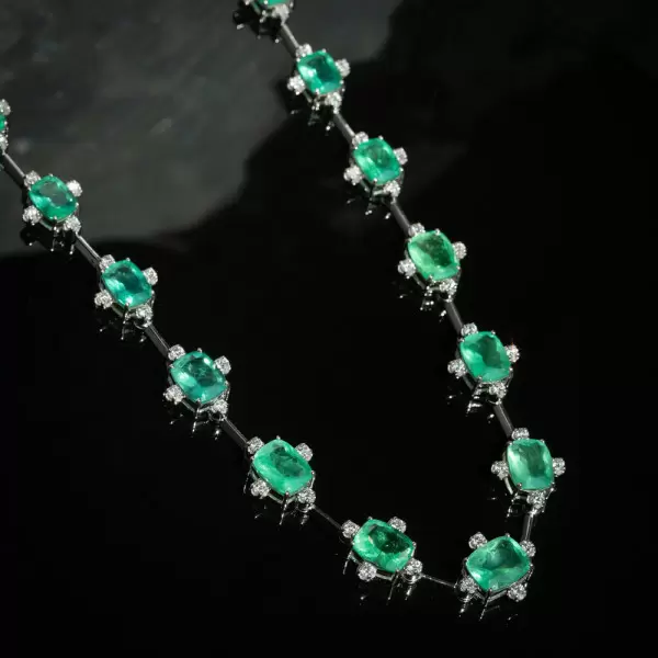 49ctw Cushion Cut Emerald Cluster Statement Necklace
