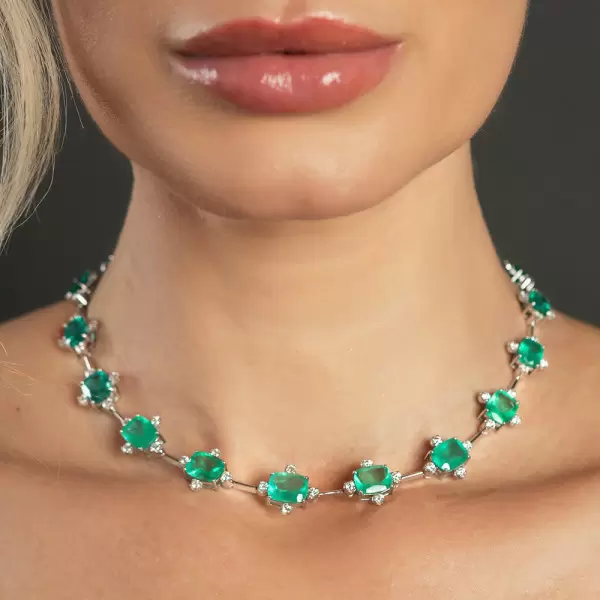 49ctw Cushion Cut Emerald Cluster Statement Necklace