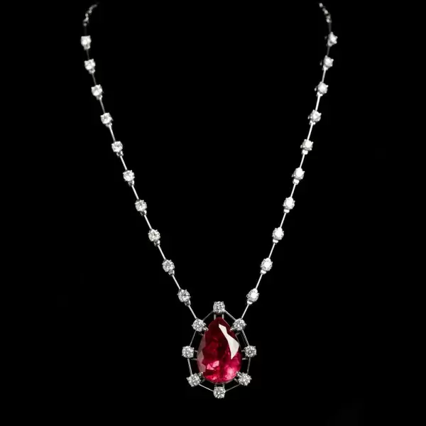 5.7ct Pear Cut Ruby Pendant Station Necklace