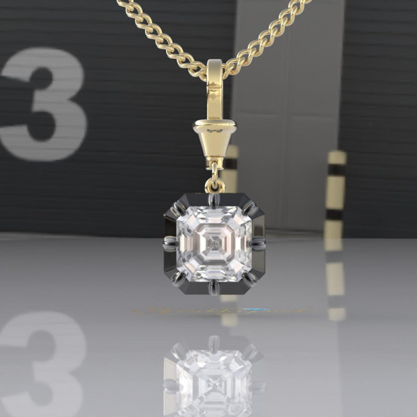 5.6ct Asscher Cut Two Tone Pendant Necklace