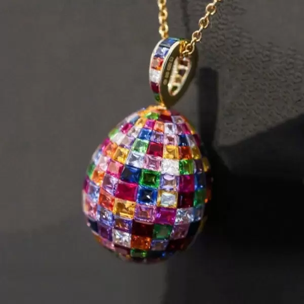 30ctw Invisibly-set Multicolor Sapphire Egg Pendant Necklace