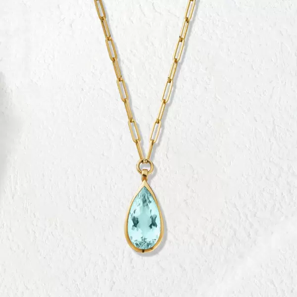 10ct Pear Cut Greenish Blue Aquamarine Paperclip Chain Necklace