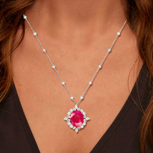 20ct Oval Cut Pinkish Red Ruby Vintage Pendant Necklace