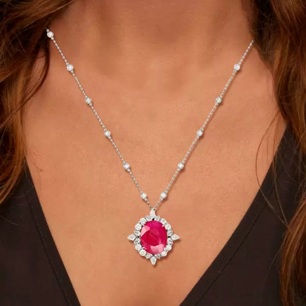 20ct Oval Cut Pinkish Red Ruby Vintage Pendant Necklace