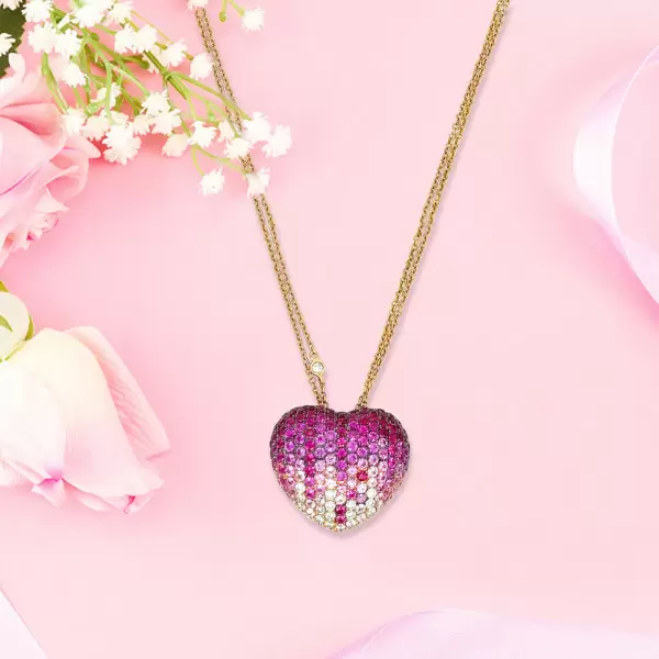 3ctw Ruby and Pink Sapphire Paved Heart Pendant Necklace